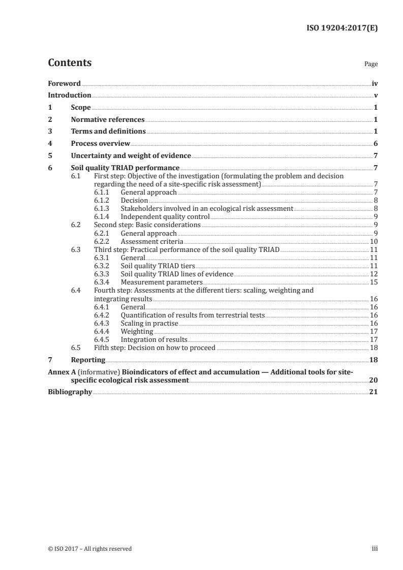 ISO 19204:2017 ISO 19204:2017 - Soil quality — Procedure for site-specific ecological risk assessment of soil contamination (soil quality TRIAD approach)/24/2017 - Page 3 preview