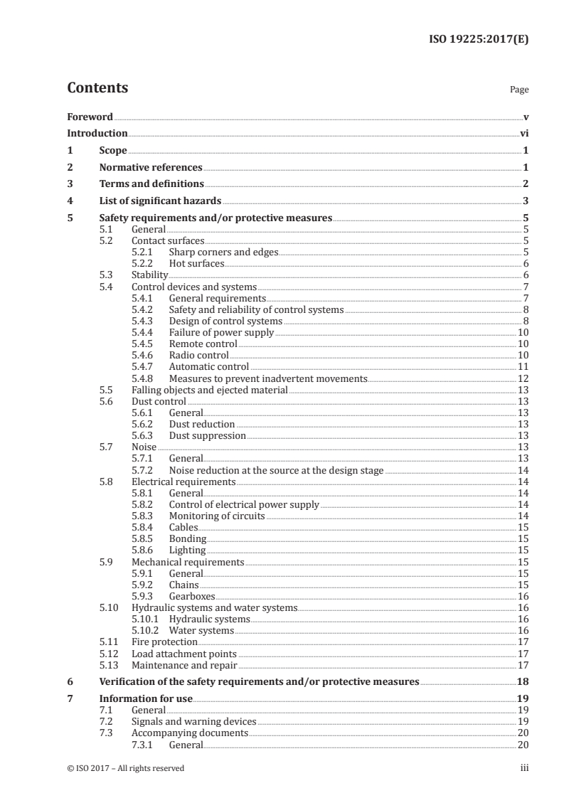 ISO 19225:2017 ISO 19225:2017 - Underground mining machines — Mobile extracting machines at the face — Safety requirements for shearer loaders and plough systems/9/2017 - Page 3 preview