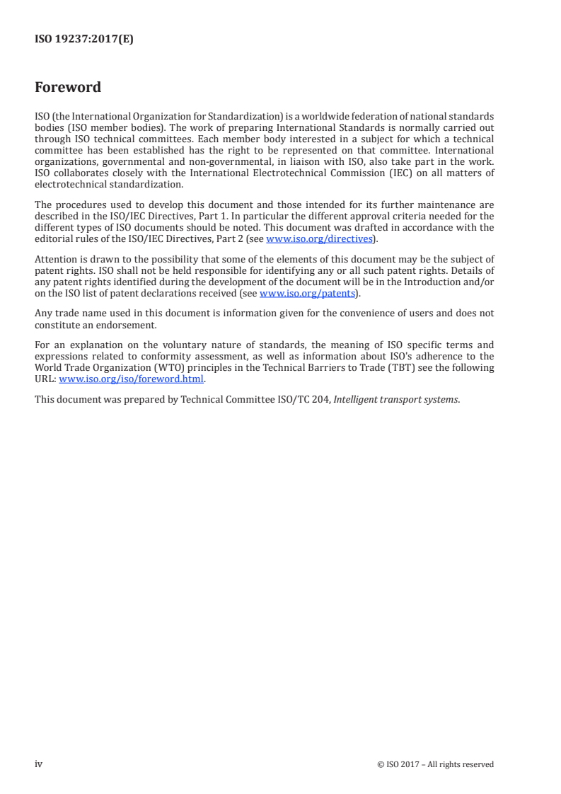ISO 19237:2017 ISO 19237:2017 - Intelligent transport systems — Pedestrian detection and collision mitigation systems (PDCMS) — Performance requirements and test procedures/8/2017 - Page 4 preview