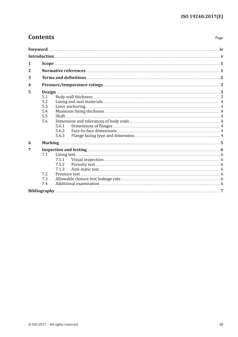 ISO 19240:2017 ISO 19240:2017 - Industrial valves — Lined metal quarter turn and check valves for chemical process and related industries/10/2017 - Page 3 preview