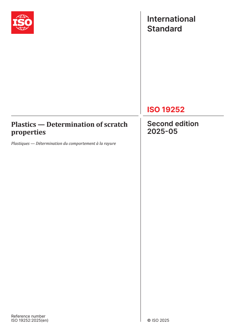 ISO 19252:2025 - Plastics — Determination of scratch properties
Released:29. 05. 2025