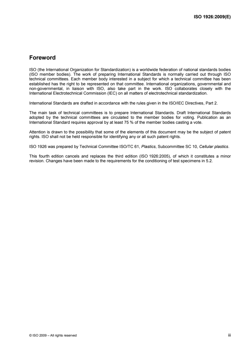 ISO 1926:2009 ISO 1926:2009 - Rigid cellular plastics — Determination of tensile properties/17/2009 - Page 3 preview