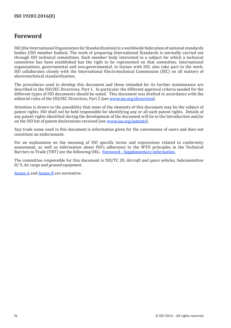 ISO 19281:2016 ISO 19281:2016 - Air cargo — Fire resistant containers — Design, performance and testing requirements/28/2016 - Page 4 preview