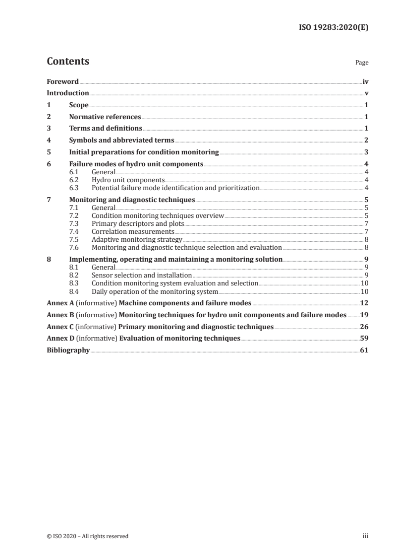 ISO 19283:2020 ISO 19283:2020 - Condition monitoring and diagnostics of machines — Hydroelectric generating units/20/2020 - Page 3 preview