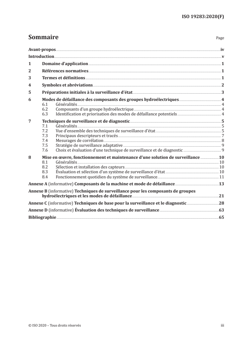 ISO 19283:2020 ISO 19283:2020 - Surveillance et diagnostic d'état des machines — Groupes de production hydroélectrique/20/2020 - Page 3 preview