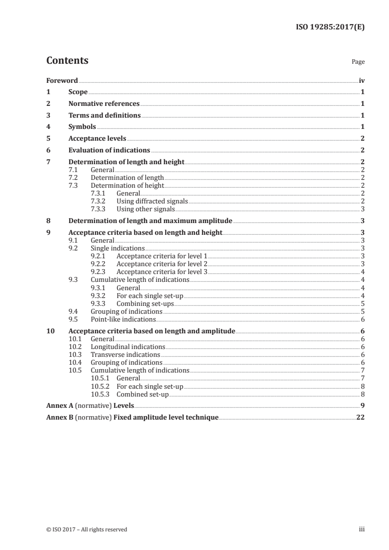 ISO 19285:2017 ISO 19285:2017 - Non-destructive testing of welds — Phased array ultrasonic testing (PAUT) — Acceptance levels/10/2017 - Page 3 preview