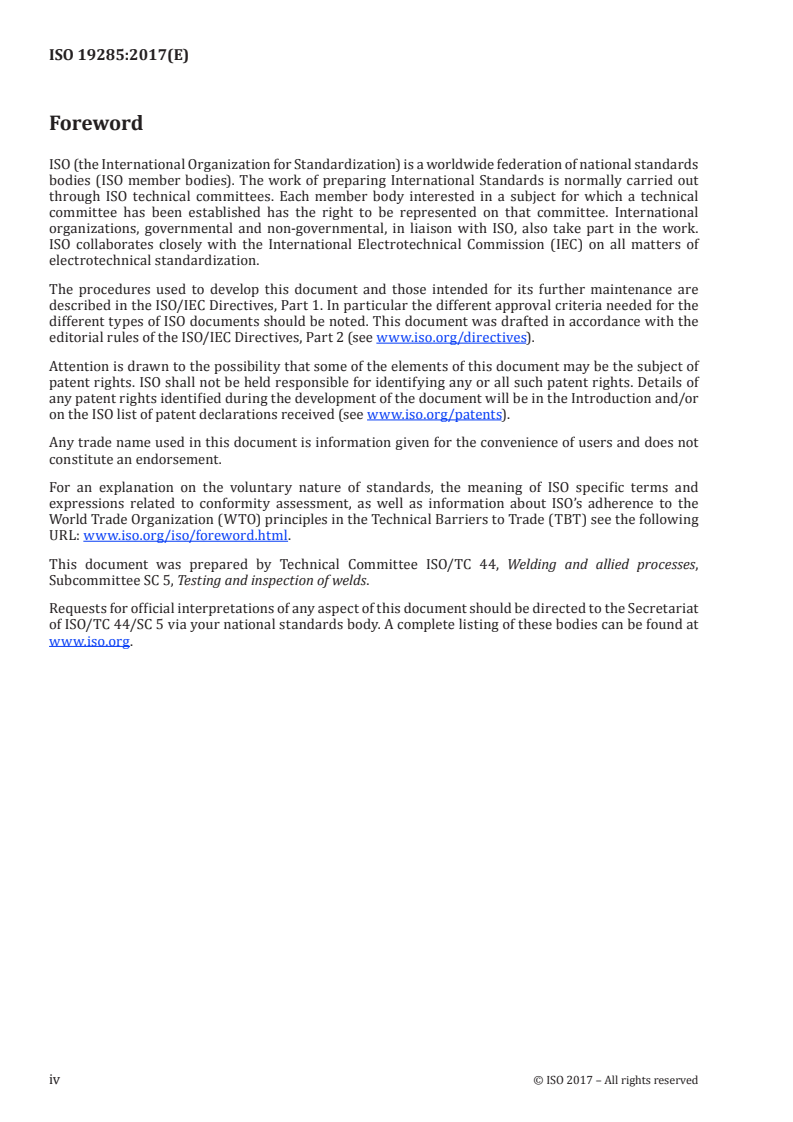 ISO 19285:2017 ISO 19285:2017 - Non-destructive testing of welds — Phased array ultrasonic testing (PAUT) — Acceptance levels/10/2017 - Page 4 preview