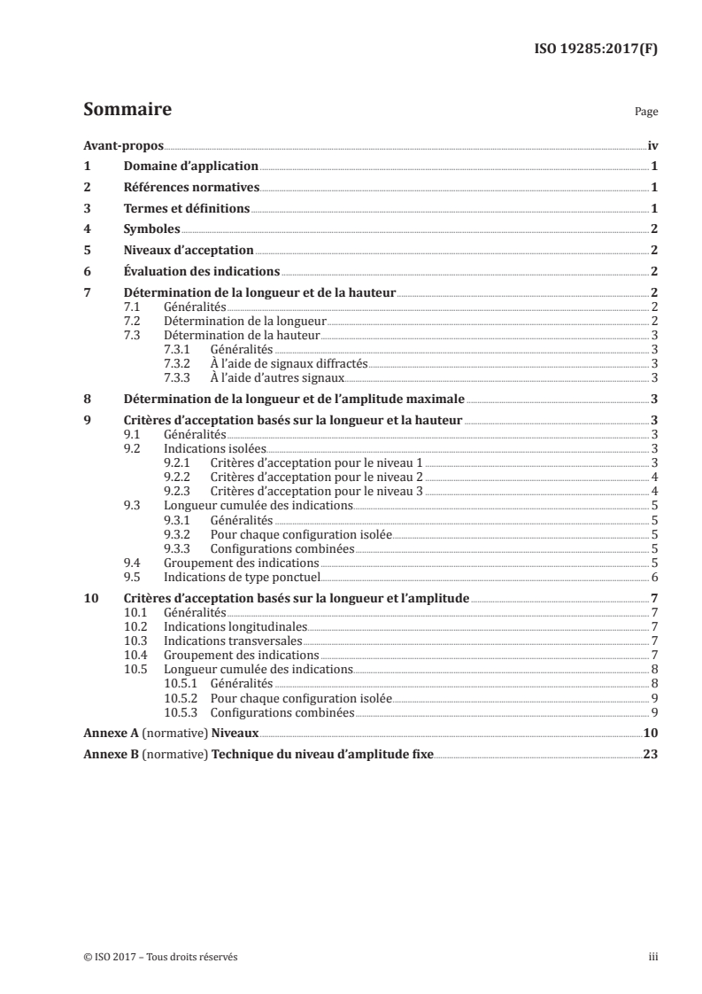 ISO 19285:2017 ISO 19285:2017 - Essais non destructifs des assemblages soudés — Technique ultrasons multi-éléments (PAUT) — Niveaux d'acceptation/10/2017 - Page 3 preview