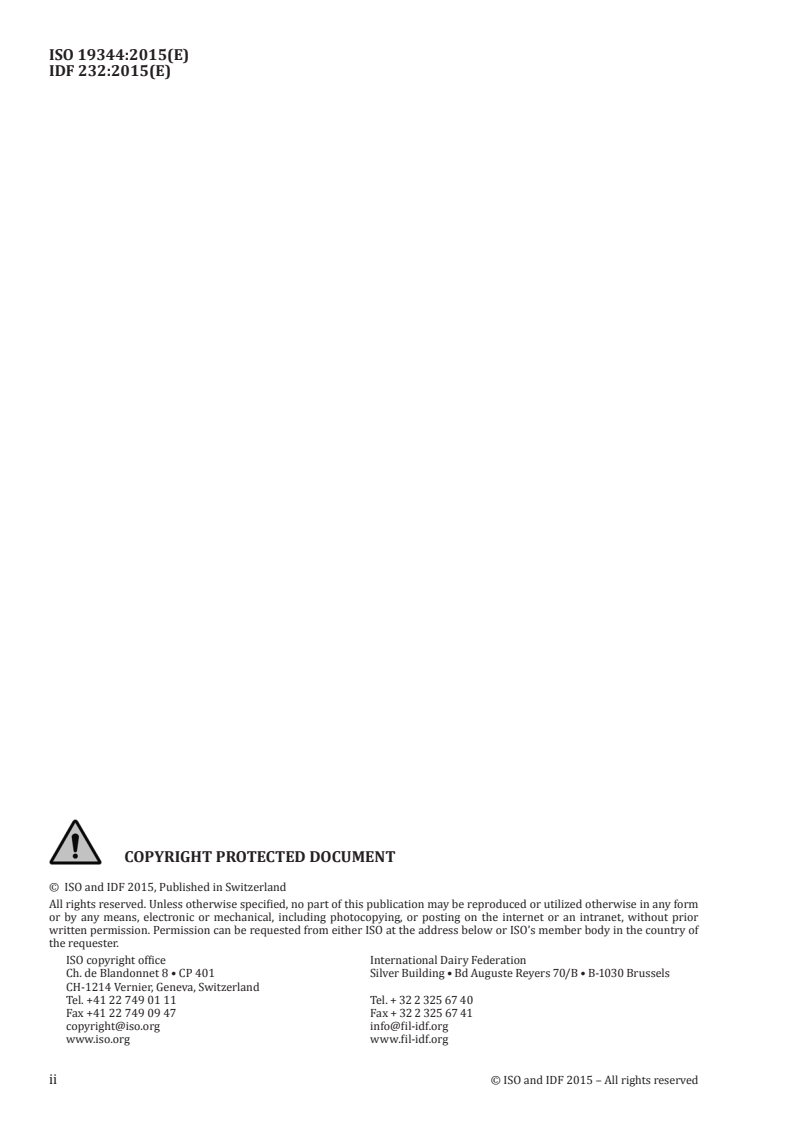 ISO 19344:2015 ISO 19344:2015 - Milk and milk products — Starter cultures, probiotics and fermented products — Quantification of lactic acid bacteria by flow cytometry/8/2015 - Page 2 preview