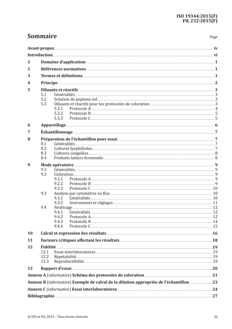 ISO 19344:2015 ISO 19344:2015 - Lait et produits laitiers — Ferments lactiques, probiotiques et produits fermentés — Quantification de bactéries lactiques par cytométrie en flux/15/2016 - Page 3 preview