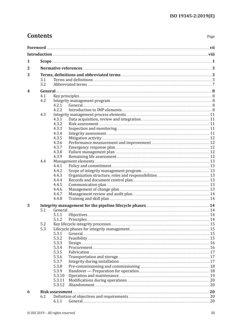 ISO 19345-2:2019 ISO 19345-2:2019 - Petroleum and natural gas industry — Pipeline transportation systems — Pipeline integrity management specification — Part 2: Full-life cycle integrity management for offshore pipeline/16/2019 - Page 3 preview