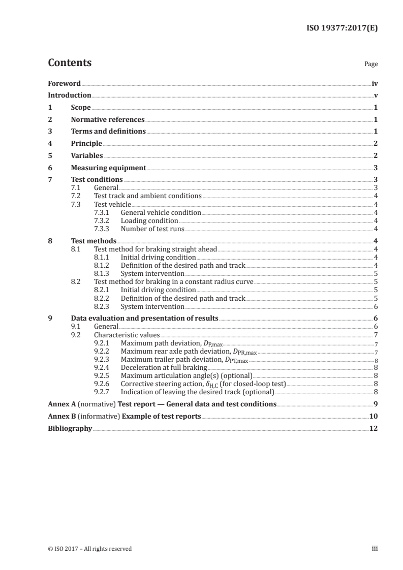 ISO 19377:2017 ISO 19377:2017 - Heavy commercial vehicles and buses — Emergency braking on a defined path — Test method for trajectory measurement/4/2017 - Page 3 preview