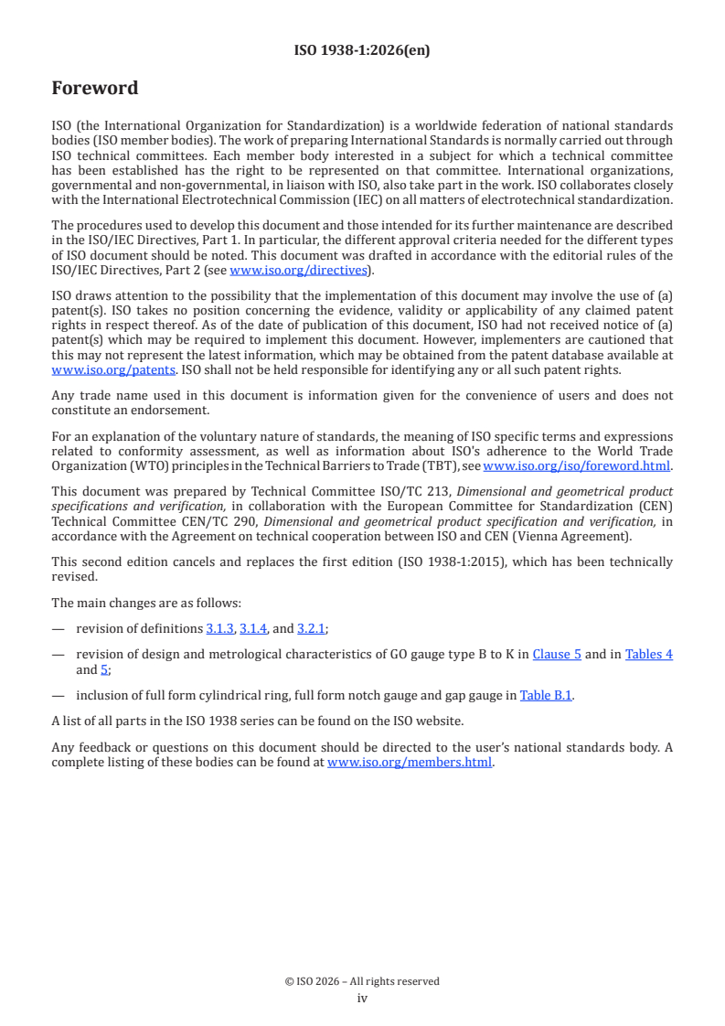 ISO 1938-1:2026 ISO 1938-1:2026 - Geometrical product specifications (GPS) — Dimensional measuring equipment — Part 1: Plain limit gauges of linear size - Page 4 preview