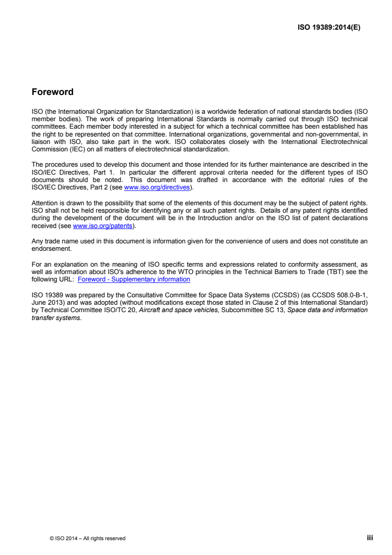ISO 19389:2014 ISO 19389:2014 - Space data and information transfer systems — Conjunction data message/23/2014 - Page 3 preview