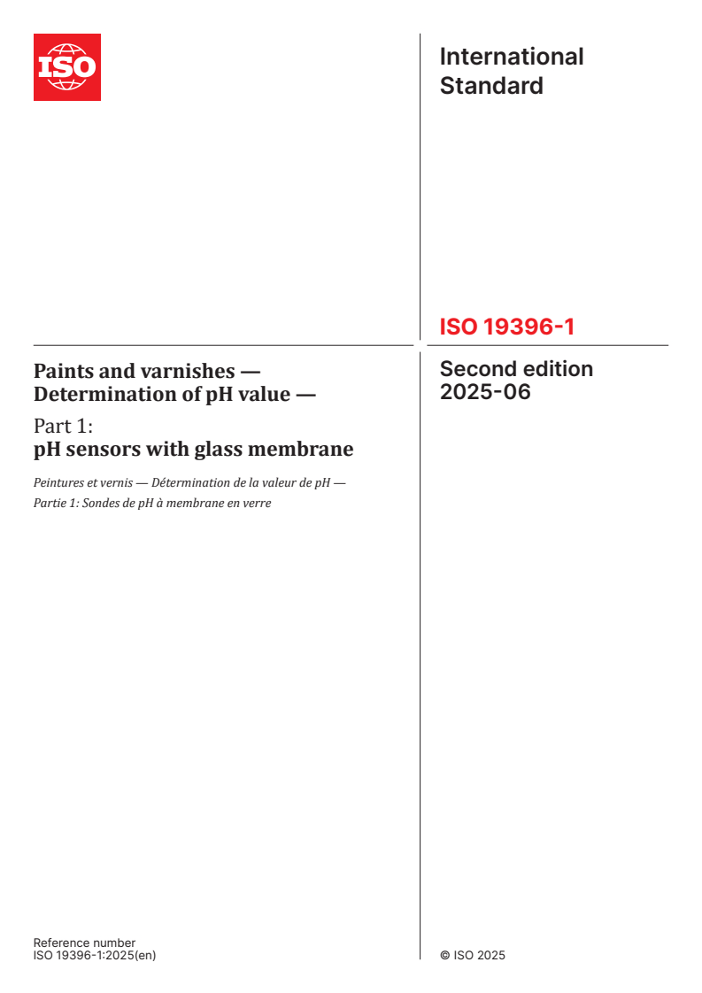 ISO 19396-1:2025 - Paints and varnishes — Determination of pH value — Part 1: pH sensors with glass membrane
Released:13. 06. 2025