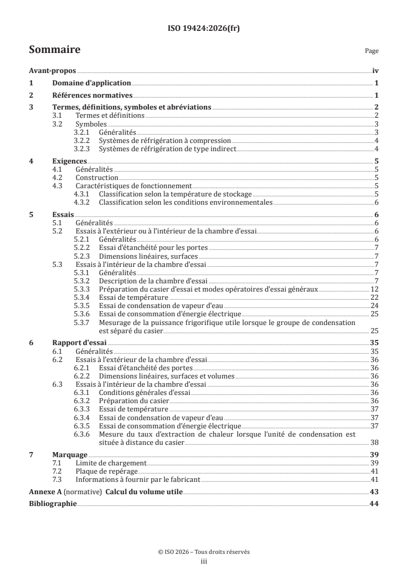 ISO 19424:2026 ISO 19424:2026 - Casiers réfrigérés pour aliments — Performance thermique et énergétique, évaluation, conditions d’essai environnementales et méthodes d’essai associées - Page 3 preview