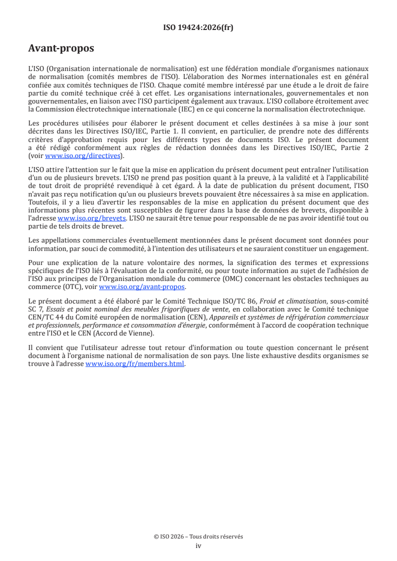 ISO 19424:2026 ISO 19424:2026 - Casiers réfrigérés pour aliments — Performance thermique et énergétique, évaluation, conditions d’essai environnementales et méthodes d’essai associées - Page 4 preview