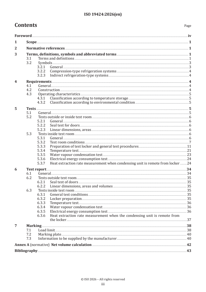 ISO 19424:2026 ISO 19424:2026 - Refrigerated food lockers — Thermal and energy performance, ratings, environmental test conditions and associated testing methods - Page 3 preview