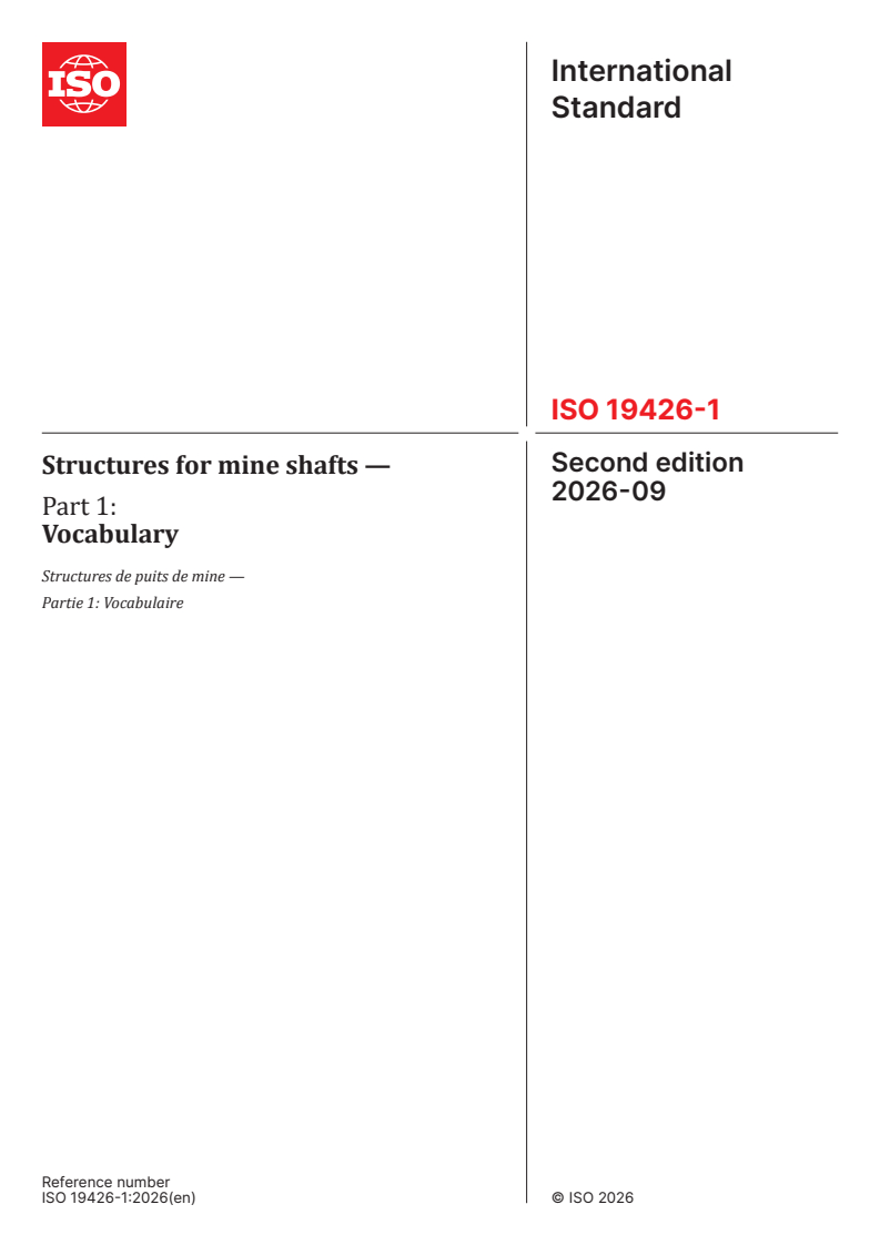 ISO 19426-1:2026 ISO 19426-1:2026 - Structures for mine shafts — Part 1: Vocabulary - Page 1 preview