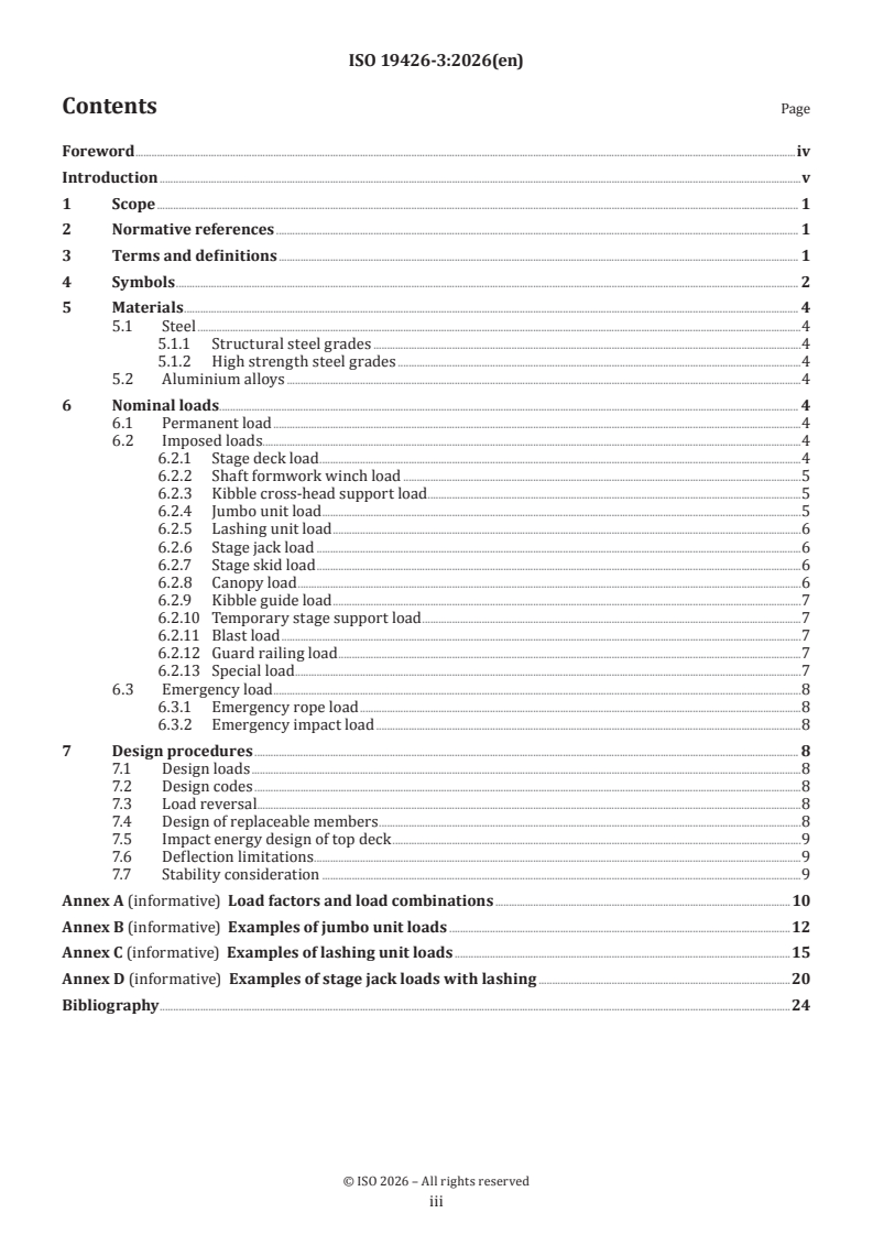 ISO 19426-3:2026 ISO 19426-3:2026 - Structures for mine shafts — Part 3: Sinking stages - Page 3 preview