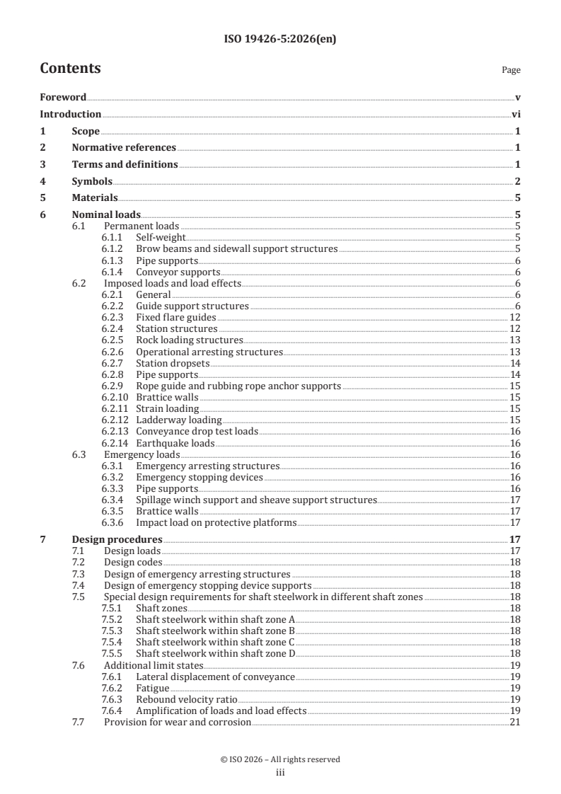 ISO 19426-5:2026 ISO 19426-5:2026 - Structures for mine shafts — Part 5: Shaft system structures - Page 3 preview