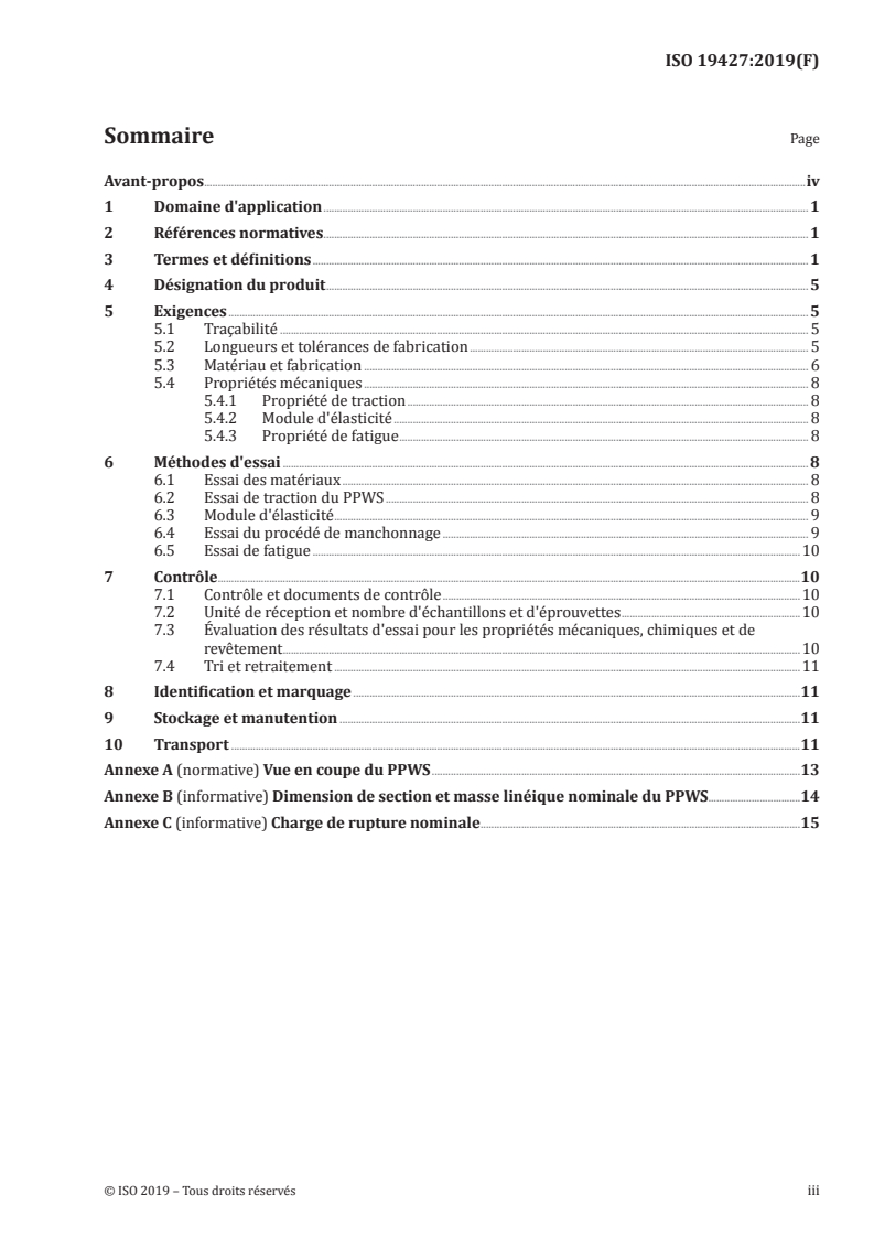 ISO 19427:2019 ISO 19427:2019 - Câbles en acier — Câbles à fils parallèles préfabriqués pour câble porteur de pont suspendu — Spécifications/14/2019 - Page 3 preview