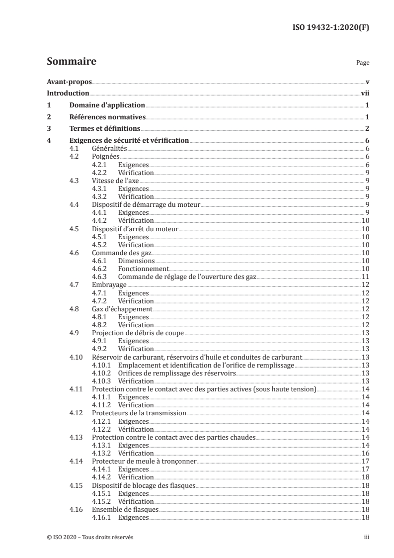 ISO 19432-1:2020 ISO 19432-1:2020 - Machines et matériels pour la construction des bâtiments — Machines de coupe par abrasion, portatives, à moteur à combustion interne — Partie 1: Exigences de sécurité des tronçonneuses à disque abrasif monté au centre/13/2020 - Page 3 preview