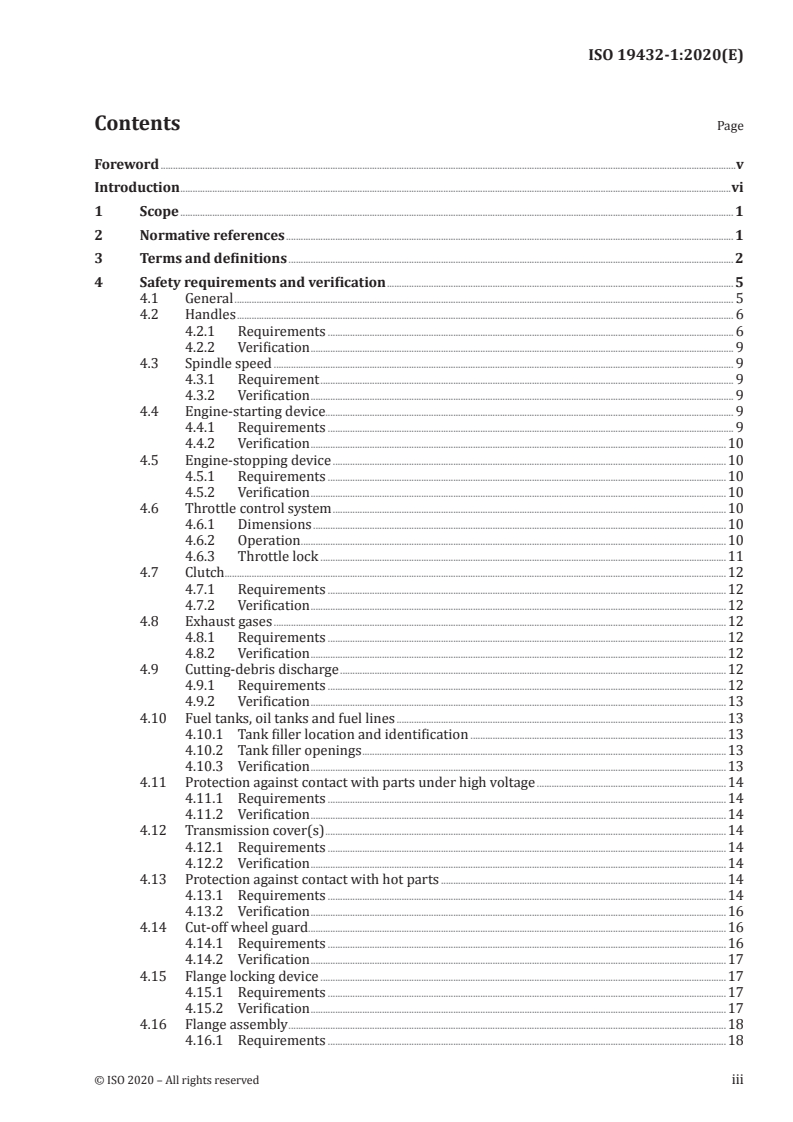 ISO 19432-1:2020 ISO 19432-1:2020 - Building construction machinery and equipment — Portable, hand-held, internal combustion engine-driven abrasive cutting machines — Part 1: Safety requirements for cut-off machines for centre-mounted rotating abrasive wheels/13/2020 - Page 3 preview