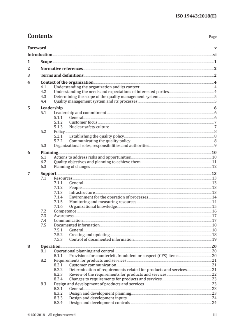 ISO 19443:2018 ISO 19443:2018 - Quality management systems — Specific requirements for the application of ISO 9001:2015 by organizations in the supply chain of the nuclear energy sector supplying products and services important to nuclear safety (ITNS)/28/2018 - Page 3 preview