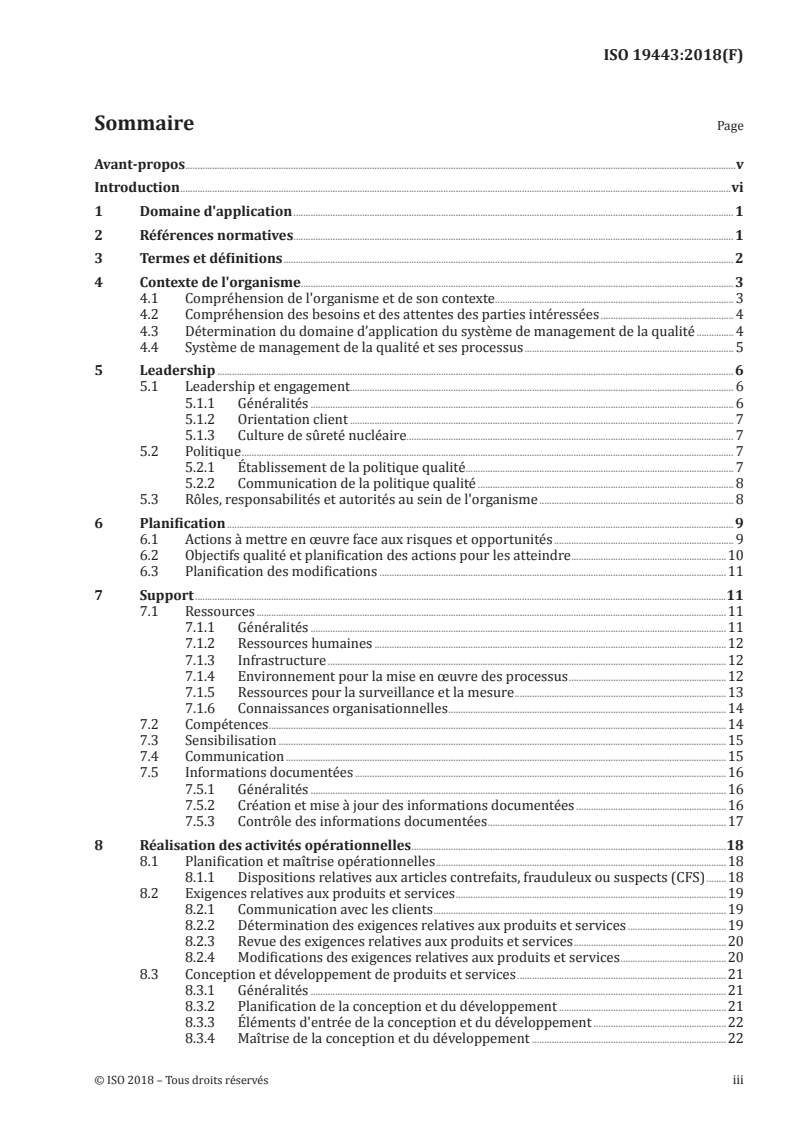 ISO 19443:2018 ISO 19443:2018 - Systèmes de management de la qualité — Exigences spécifiques pour l'application de l'ISO 9001:2015 par les organisations de la chaîne d'approvisionnement du secteur de l'énergie nucléaire fournissant des produits ou services importants pour la sûreté nucléaire (IPSN)/19/2018 - Page 3 preview
