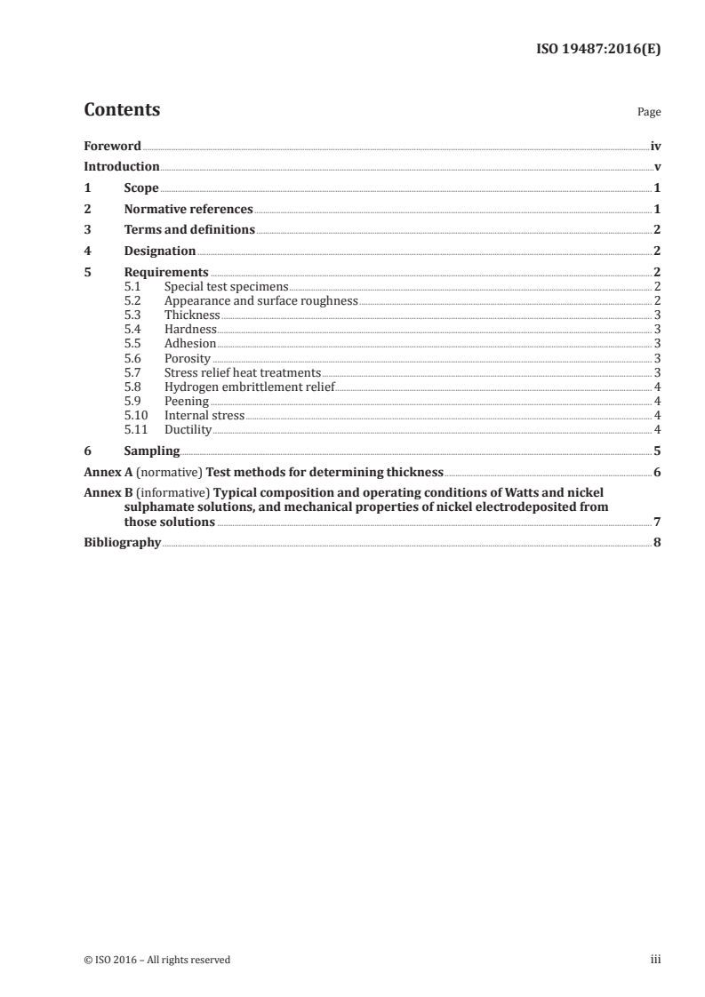 ISO 19487:2016 ISO 19487:2016 - Metallic and other inorganic coatings — Electrodeposited nickel-ceramics composite coatings/28/2016 - Page 3 preview