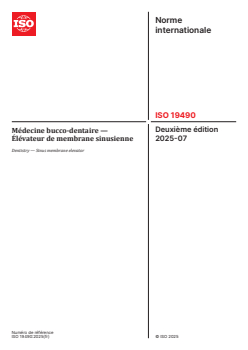 ISO 19490:2025 - Médecine bucco-dentaire — Élévateur de membrane sinusienne
Released:25. 07. 2025 - Page 1 preview