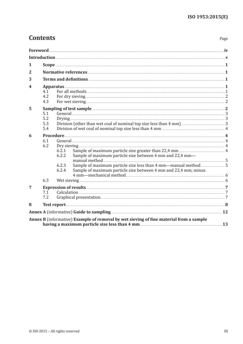 ISO 1953:2015 ISO 1953:2015 - Hard coal — Size analysis by sieving/10/2015 - Page 3 preview