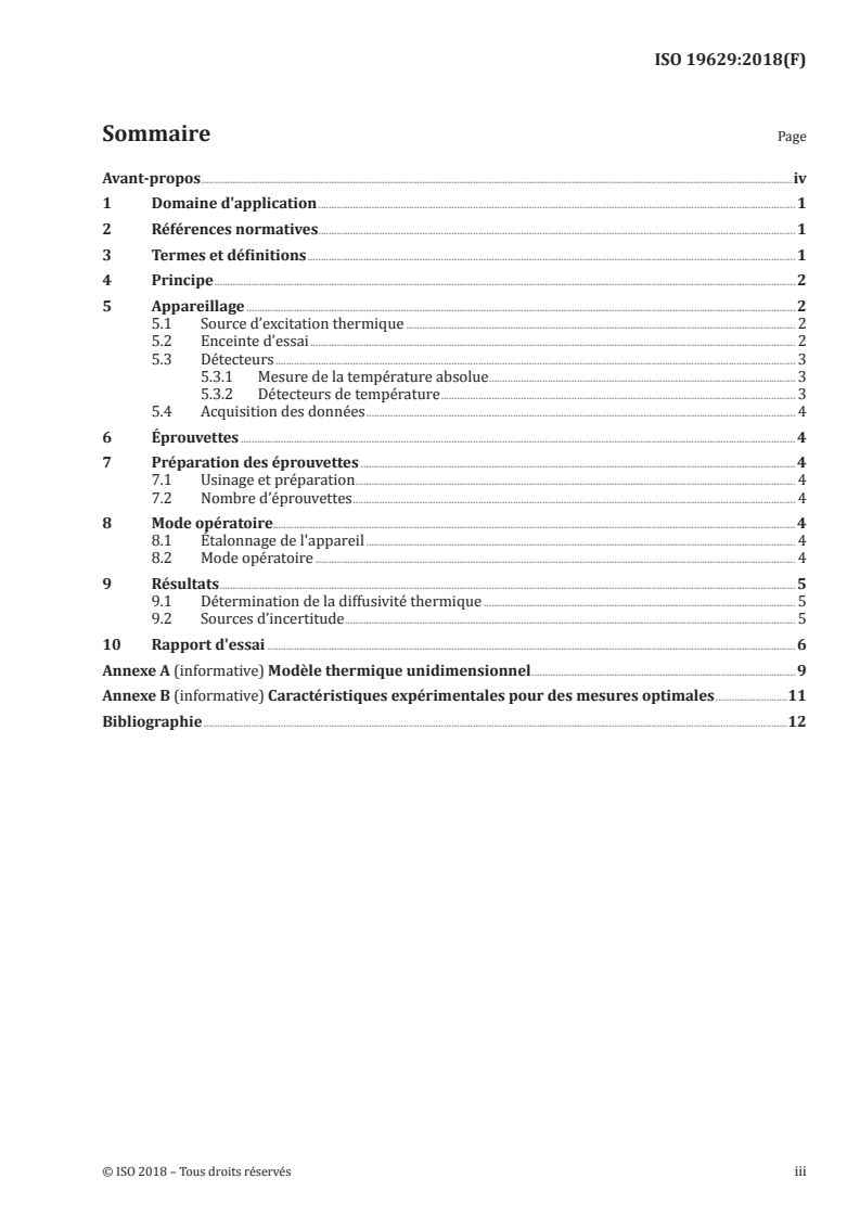 ISO 19629:2018 ISO 19629:2018 - Céramiques techniques — Propriétés thermophysiques des composites céramiques — Détermination de la diffusivité thermique unidimensionnelle par la méthode flash/29/2018 - Page 3 preview