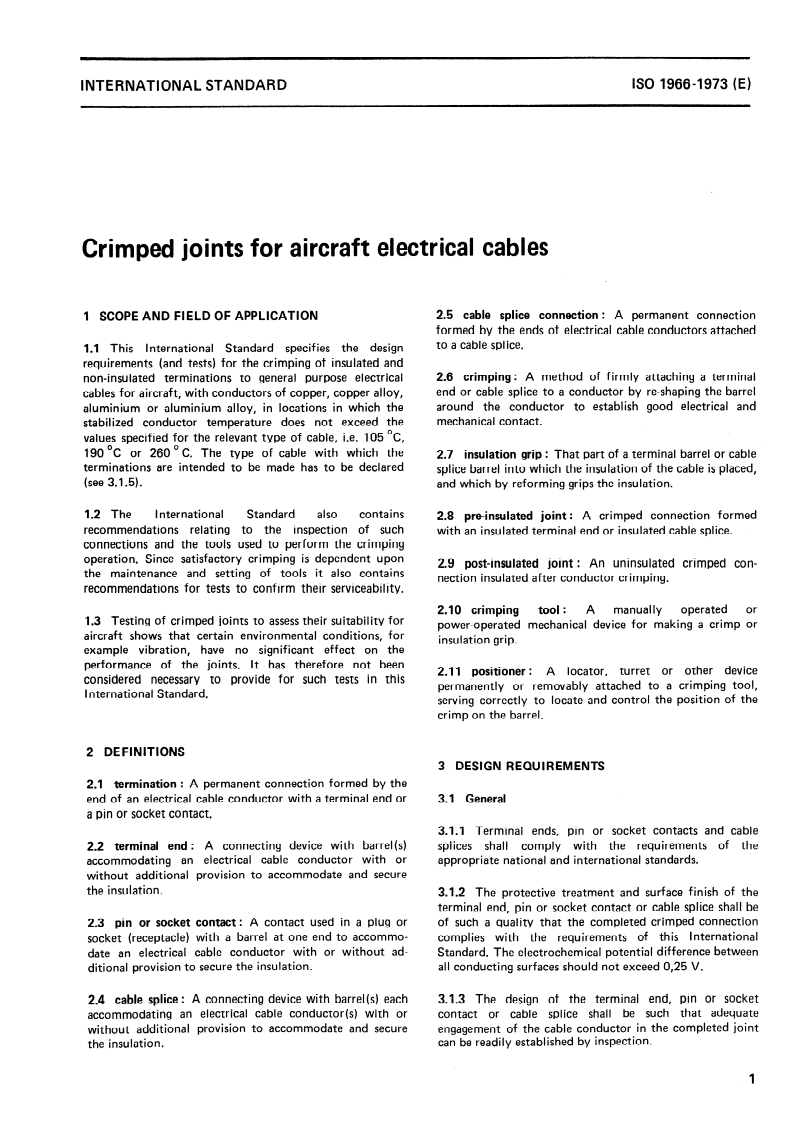 ISO 1966:1973 ISO 1966:1973 - Crimped joints for aircraft electrical cables/1/1973 - Page 3 preview