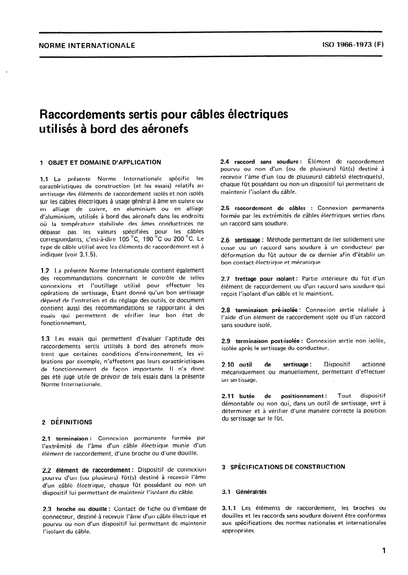 ISO 1966:1973 ISO 1966:1973 - Raccordements sertis pour câbles électriques utilisés à bord des aéronefs/1/1973 - Page 3 preview