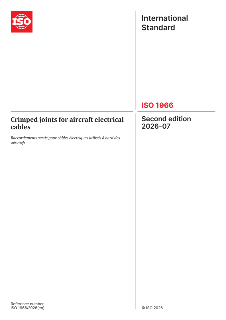 ISO 1966:2026 ISO 1966:2026 - Crimped joints for aircraft electrical cables - Page 1 preview
