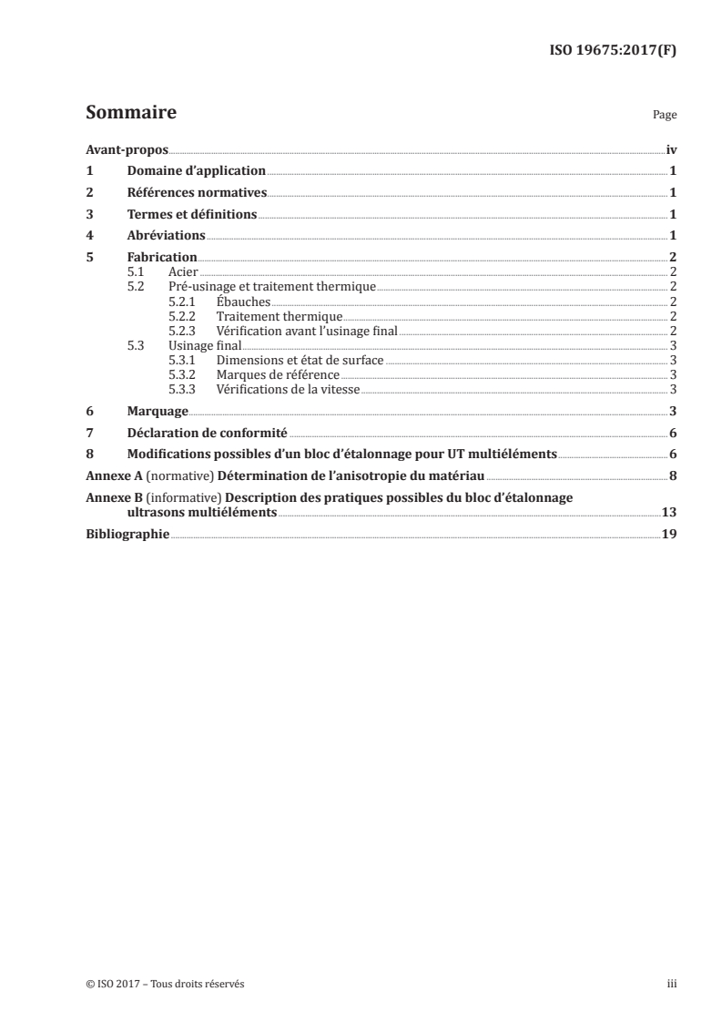 ISO 19675:2017 ISO 19675:2017 - Essais non destructifs — Contrôle par ultrasons — Spécifications relatives au bloc d'étalonnage pour la technique multiéléments/9/2017 - Page 3 preview