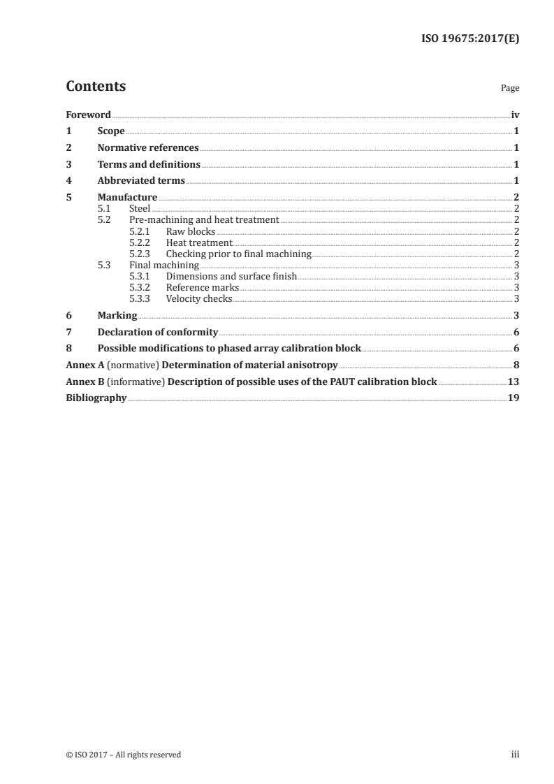 ISO 19675:2017 ISO 19675:2017 - Non-destructive testing — Ultrasonic testing — Specification for a calibration block for phased array testing (PAUT)/9/2017 - Page 3 preview