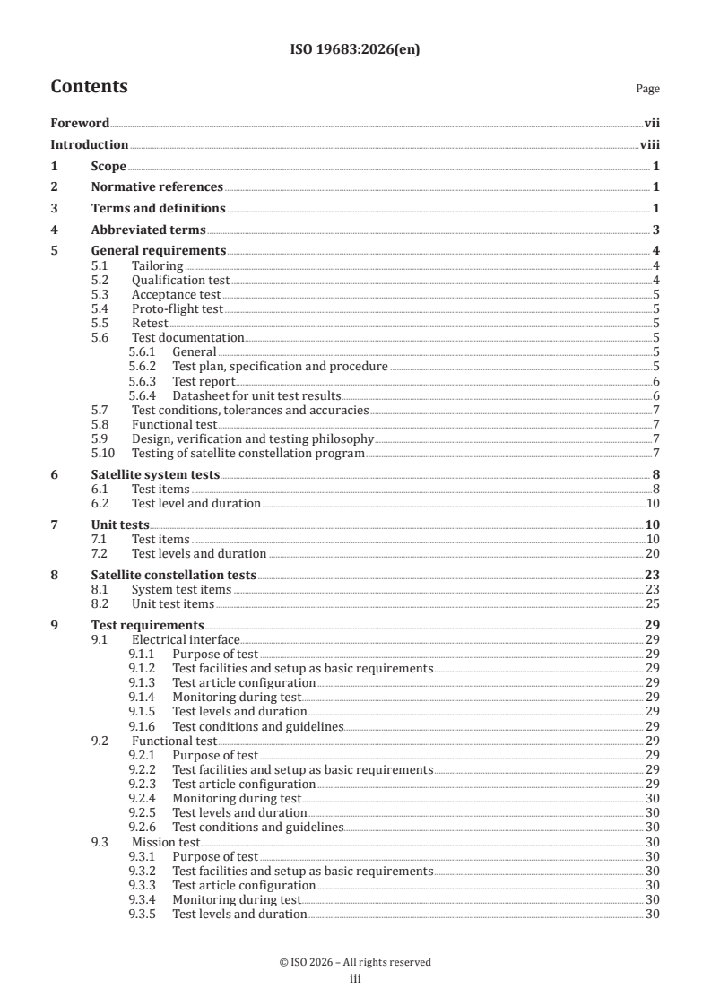 ISO 19683:2026 ISO 19683:2026 - Space systems — Design qualification and acceptance tests of small spacecraft and units - Page 3 preview