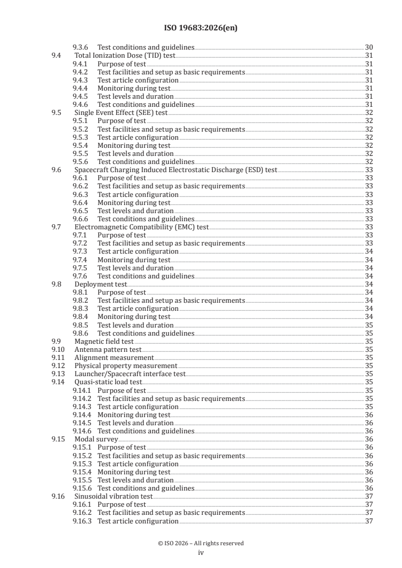 ISO 19683:2026 ISO 19683:2026 - Space systems — Design qualification and acceptance tests of small spacecraft and units - Page 4 preview