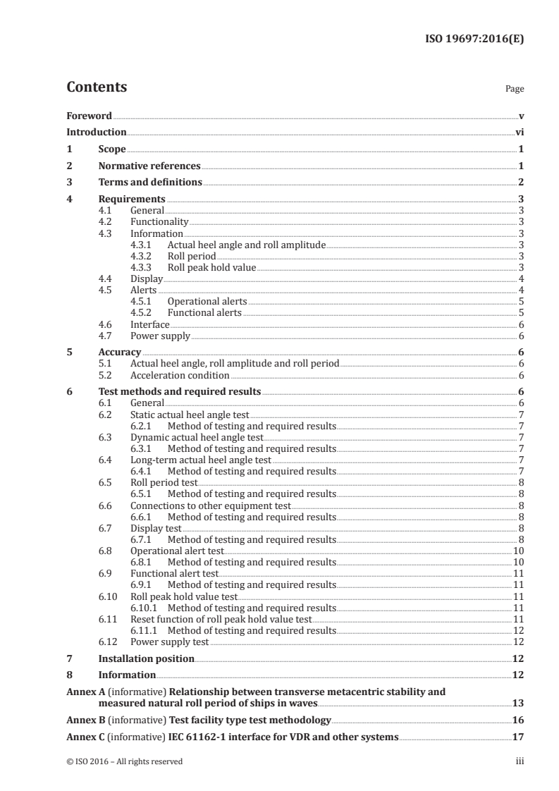 ISO 19697:2016 ISO 19697:2016 - Ships and marine technology — Navigation and ship operations — Electronic inclinometers/8/2016 - Page 3 preview
