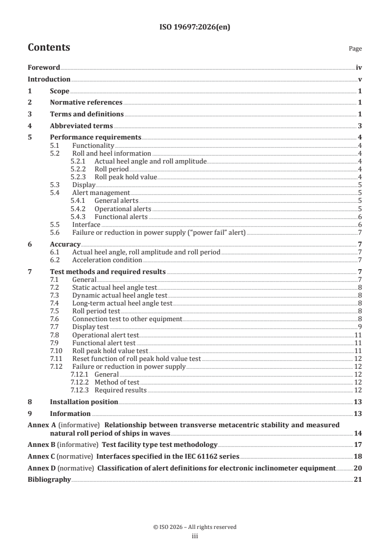 ISO 19697:2026 ISO 19697:2026 - Ships and marine technology — Navigation and ship operations — Electronic inclinometers - Page 3 preview