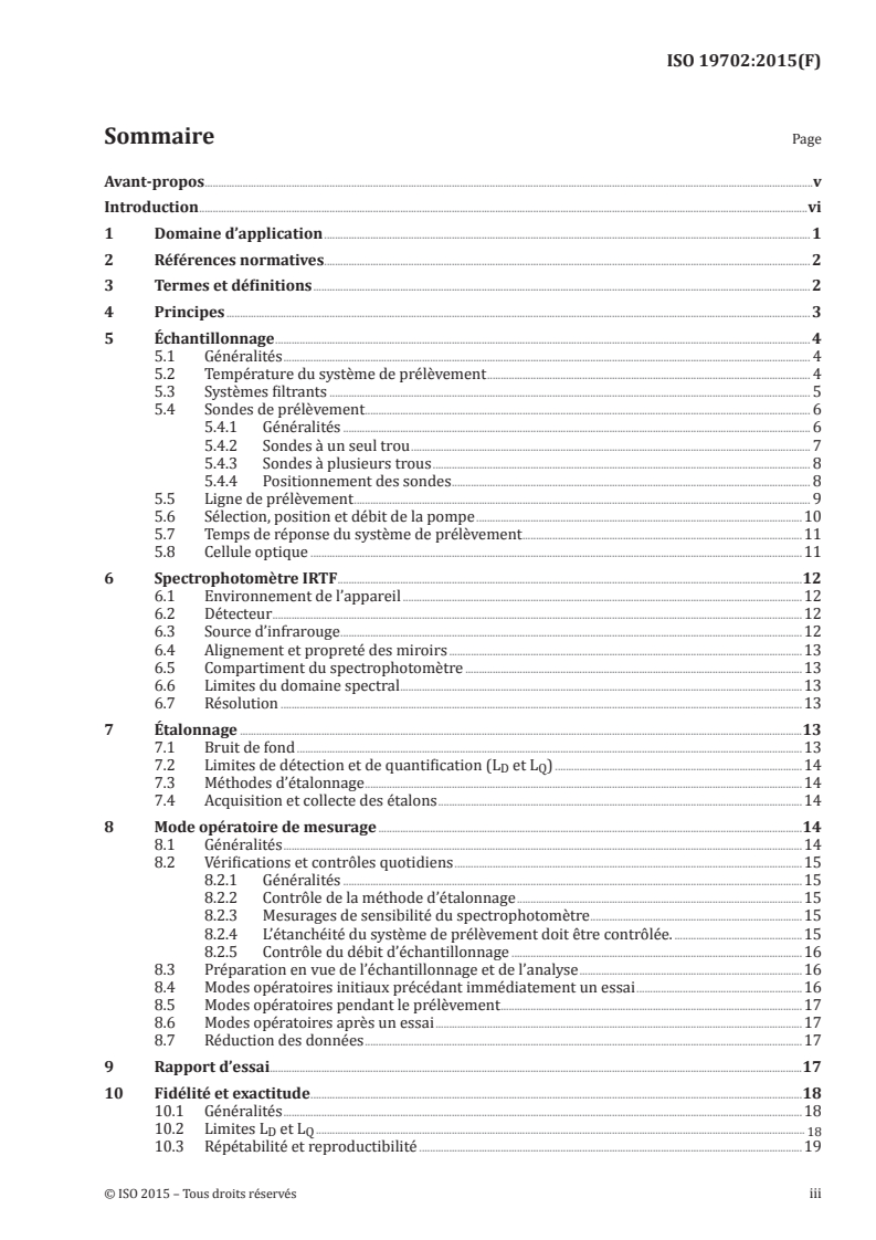 ISO 19702:2015 ISO 19702:2015 - Lignes directrices pour l'analyse des gaz et des vapeurs dans les effluents du feu par spectroscopie infrarouge à transformée de Fourier (IRTF)/6/2015 - Page 3 preview