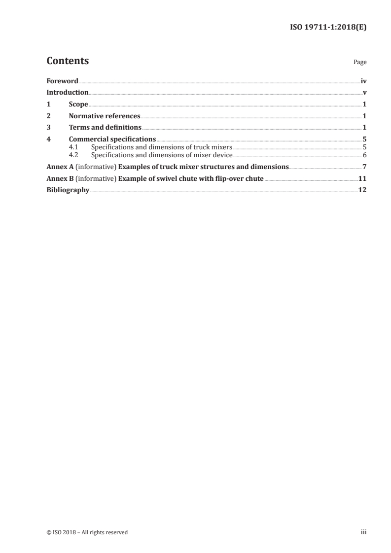 ISO 19711-1:2018 ISO 19711-1:2018 - Building construction machinery and equipment — Truck mixers — Part 1: Terminology and commercial specifications/6/2018 - Page 3 preview