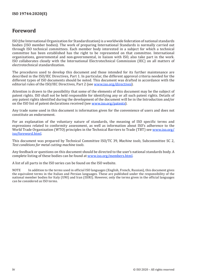 ISO 19744:2020 ISO 19744:2020 - Test conditions for numerically controlled broaching machines — Testing of accuracy — Vertical surface type broaching machines/5/2020 - Page 4 preview