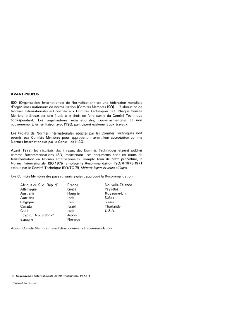 ISO 1975:1973 ISO 1975:1973 - Magnésium et alliages de magnésium — Dosage du silicium — Méthode spectrophotométrique au complexe silicomolybdique réduit/1/1973 - Page 2 preview