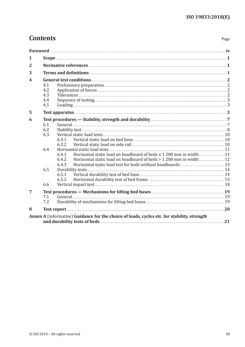 ISO 19833:2018 ISO 19833:2018 - Furniture — Beds — Test methods for the determination of stability, strength and durability/21/2018 - Page 3 preview