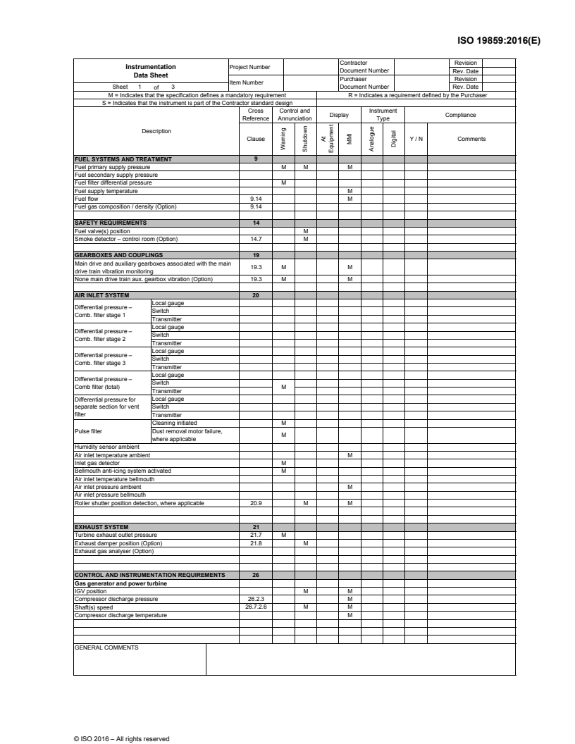 ISO 19859:2016 ISO19859_2016_4.Instrumentation_Data_Sheet - ISO 19859:2016 - Gas turbine applications — Requirements for power generation/10/2016 - Page 1 preview