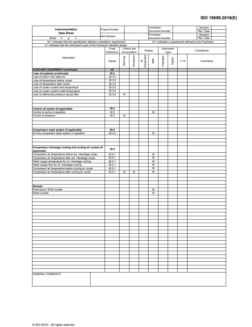 ISO 19859:2016 ISO19859_2016_4.Instrumentation_Data_Sheet - ISO 19859:2016 - Gas turbine applications — Requirements for power generation/10/2016 - Page 3 preview